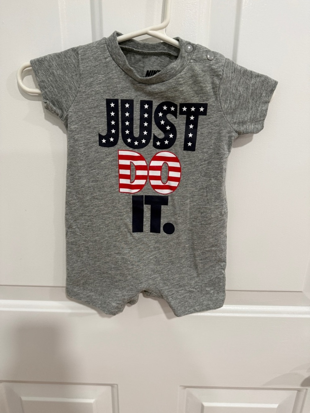 Nike Grey Baby Romper with Patriotic "JUST DO IT." Graphic